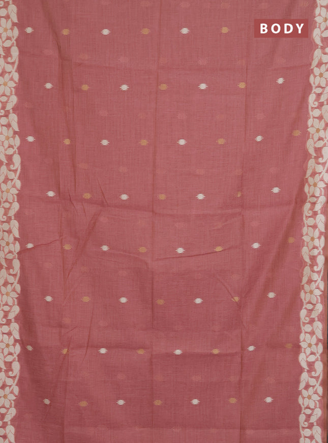 Jamdhani cotton saree peach shade with allover thread & zari woven buttas and jamdhani pallu
