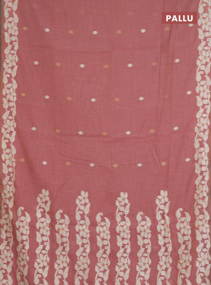 Jamdhani cotton saree peach shade with allover thread & zari woven buttas and jamdhani pallu
