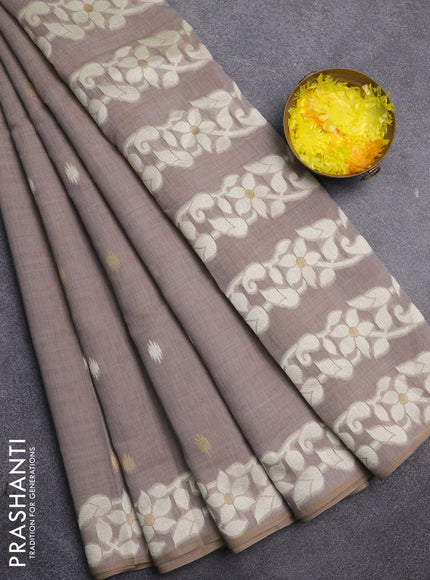 Jamdhani cotton saree dark beige with allover thread & zari woven buttas and jamdhani pallu
