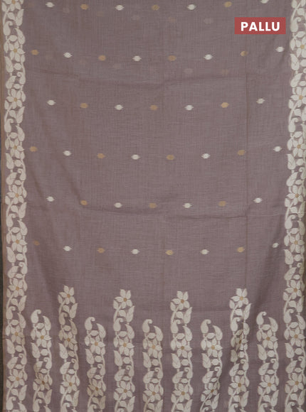 Jamdhani cotton saree dark beige with allover thread & zari woven buttas and jamdhani pallu