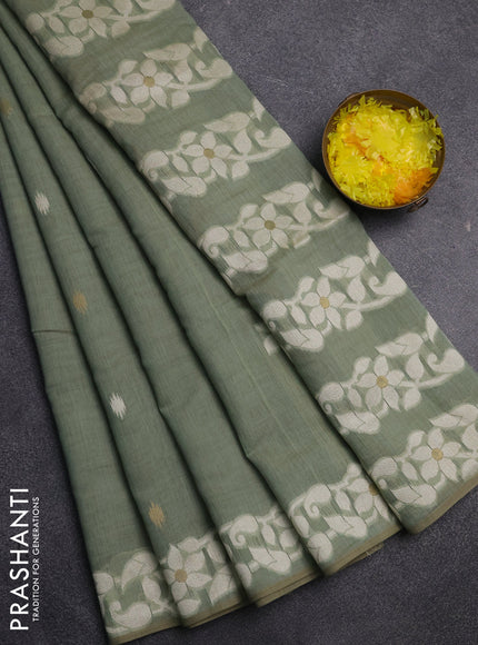 Jamdhani cotton saree pastel green with allover thread & zari woven buttas and jamdhani pallu