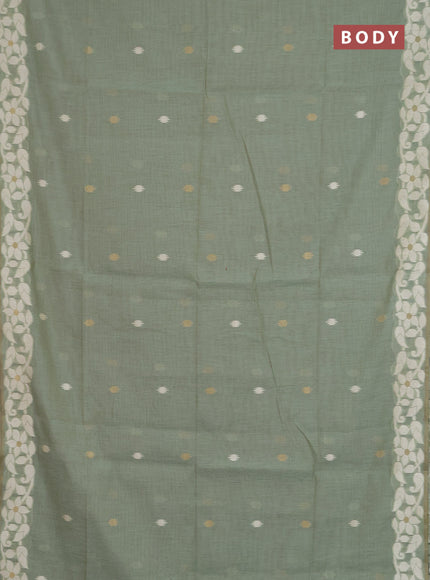 Jamdhani cotton saree pastel green with allover thread & zari woven buttas and jamdhani pallu