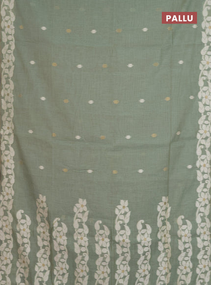 Jamdhani cotton saree pastel green with allover thread & zari woven buttas and jamdhani pallu