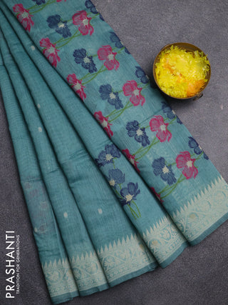 Jamdhani cotton saree teal green and navy blue with allover thread & zari woven buttas and jamdhani pallu