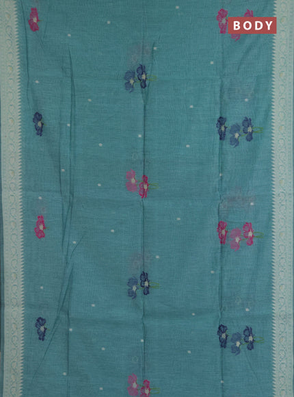 Jamdhani cotton saree teal green and navy blue with allover thread & zari woven buttas and jamdhani pallu