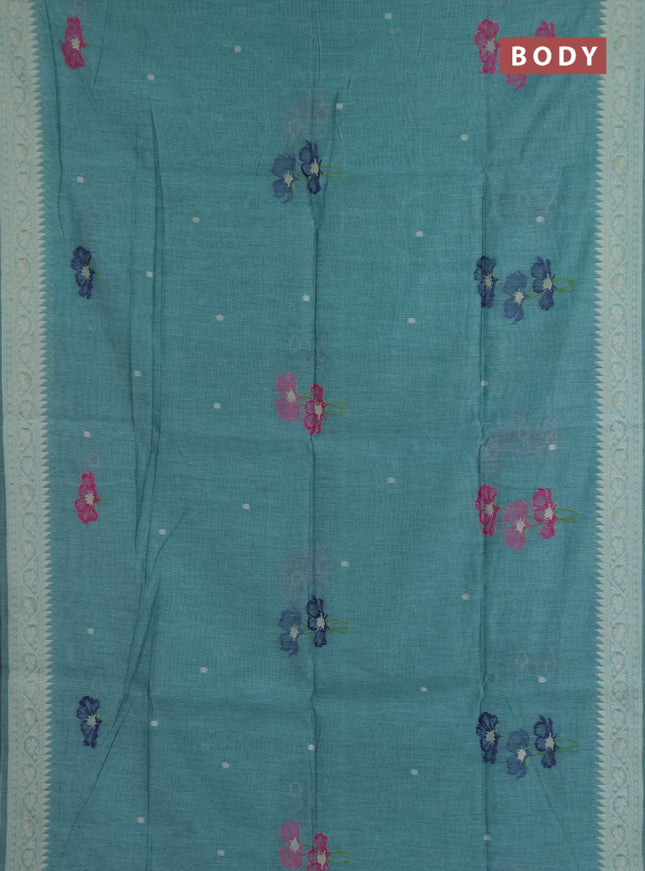 Jamdhani cotton saree teal green and navy blue with allover thread & zari woven buttas and jamdhani pallu