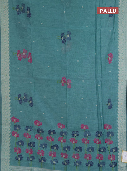 Jamdhani cotton saree teal green and navy blue with allover thread & zari woven buttas and jamdhani pallu