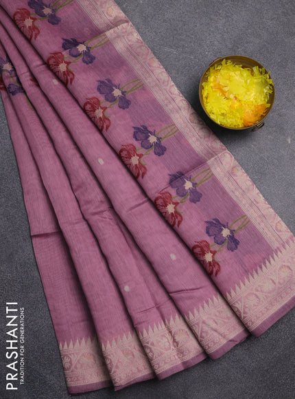 Jamdhani cotton saree pastel pink and navy blue with allover thread & zari woven buttas and jamdhani pallu