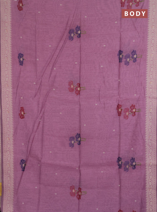 Jamdhani cotton saree pastel pink and navy blue with allover thread & zari woven buttas and jamdhani pallu