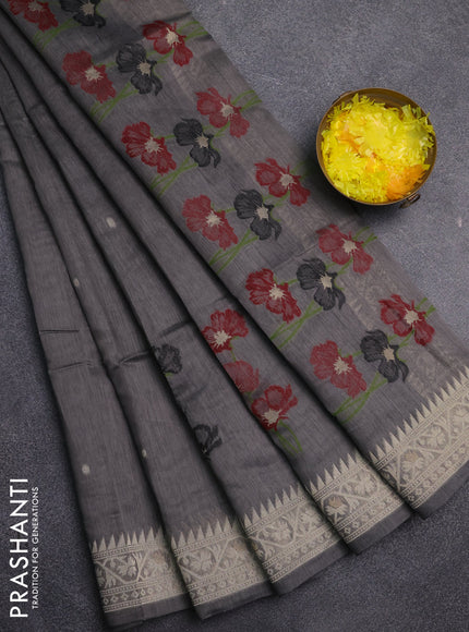 Jamdhani cotton saree dark grey and maroon with allover thread & zari woven buttas and jamdhani pallu