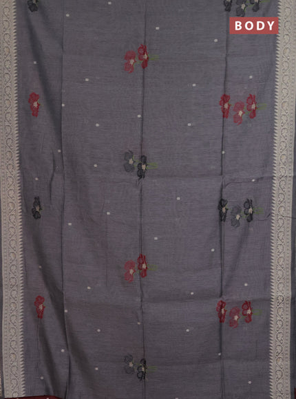 Jamdhani cotton saree dark grey and maroon with allover thread & zari woven buttas and jamdhani pallu