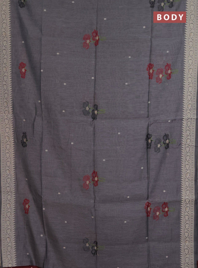Jamdhani cotton saree dark grey and maroon with allover thread & zari woven buttas and jamdhani pallu