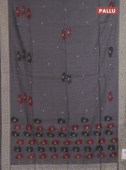 Jamdhani cotton saree dark grey and maroon with allover thread & zari woven buttas and jamdhani pallu