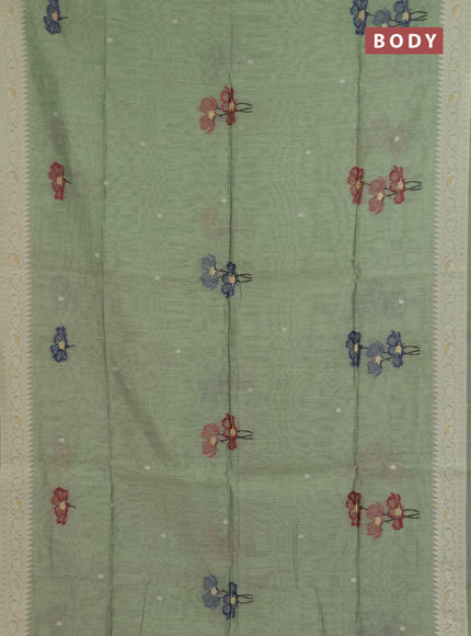 Jamdhani cotton saree pastel green and maroon with allover thread & zari woven buttas and jamdhani pallu