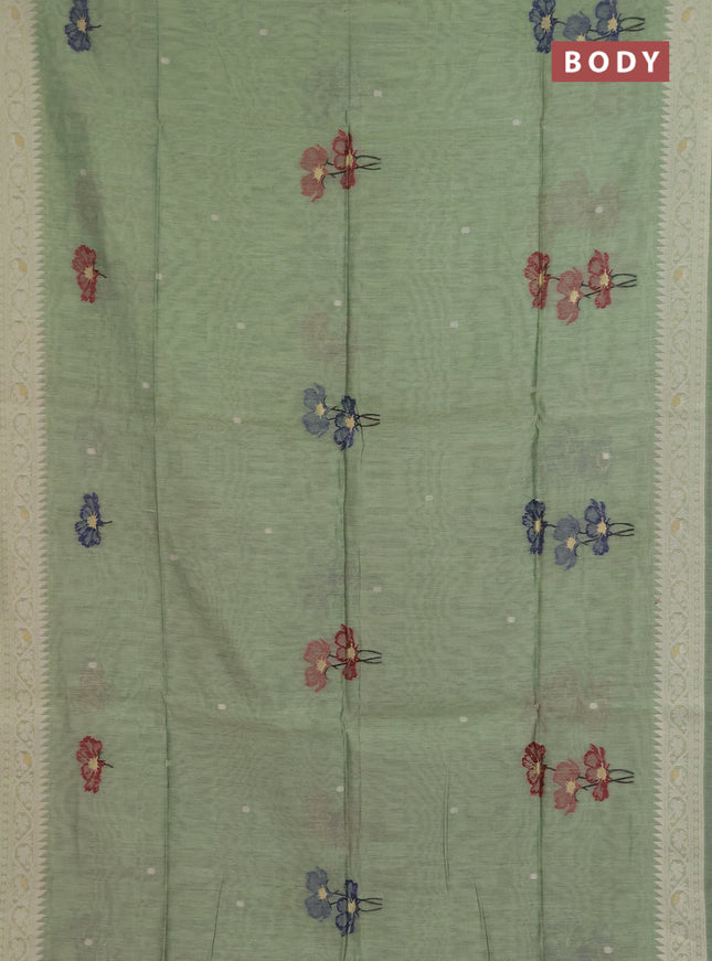 Jamdhani cotton saree pastel green and maroon with allover thread & zari woven buttas and jamdhani pallu