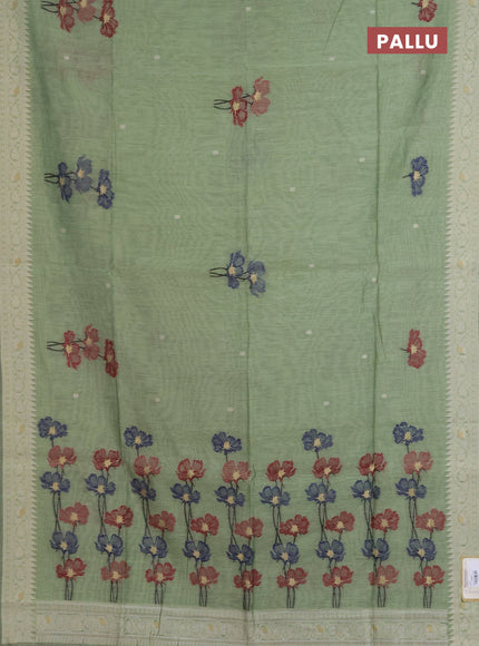 Jamdhani cotton saree pastel green and maroon with allover thread & zari woven buttas and jamdhani pallu
