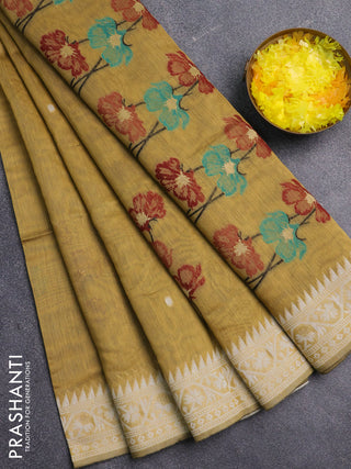 Jamdhani cotton saree sandal and deep maroon with allover thread & zari woven buttas and jamdhani pallu