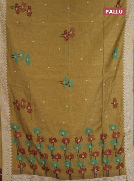 Jamdhani cotton saree sandal and deep maroon with allover thread & zari woven buttas and jamdhani pallu