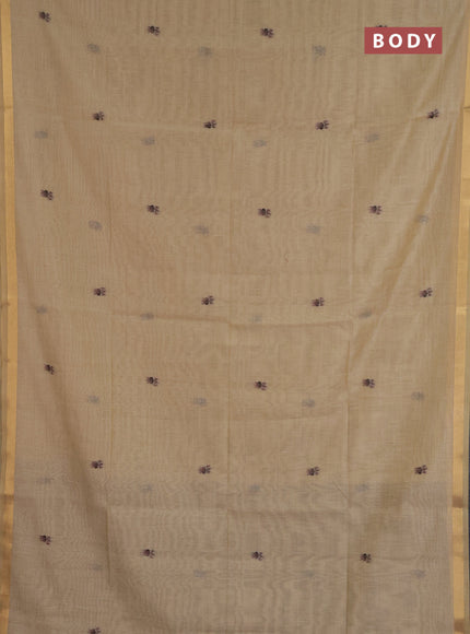 Jamdhani cotton saree beige and coffee brown with allover thread woven buttas and jamdhani pallu