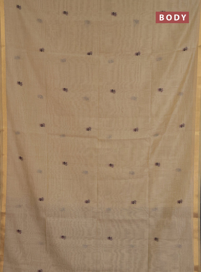 Jamdhani cotton saree beige and coffee brown with allover thread woven buttas and jamdhani pallu