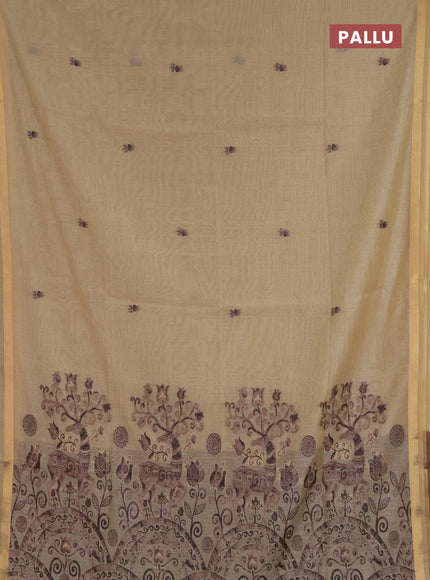 Jamdhani cotton saree beige and coffee brown with allover thread woven buttas and jamdhani pallu