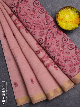 Jamdhani cotton saree peach pink and dark pink with allover thread woven buttas and jamdhani pallu