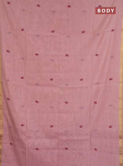 Jamdhani cotton saree peach pink and dark pink with allover thread woven buttas and jamdhani pallu