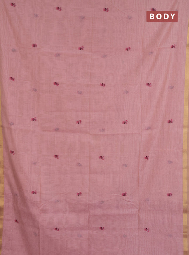 Jamdhani cotton saree peach pink and dark pink with allover thread woven buttas and jamdhani pallu