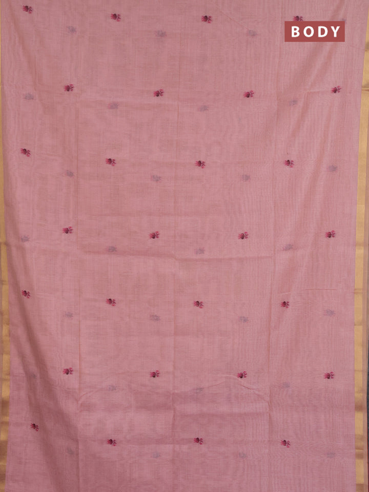 Jamdhani cotton saree peach pink and dark pink with allover thread woven buttas and jamdhani pallu
