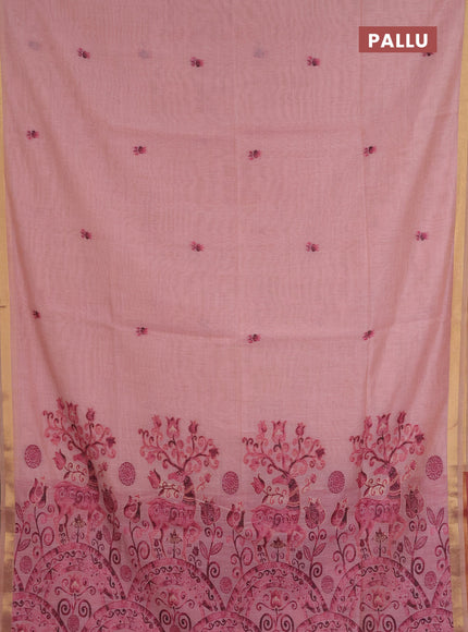 Jamdhani cotton saree peach pink and dark pink with allover thread woven buttas and jamdhani pallu
