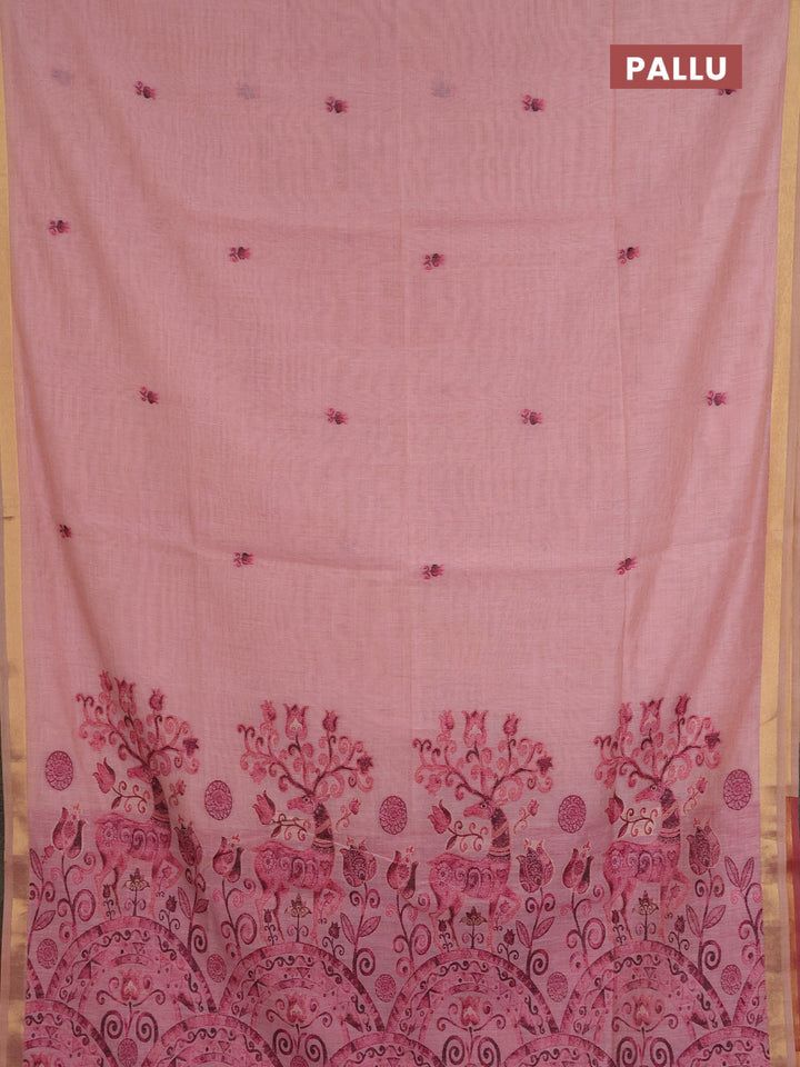 Jamdhani cotton saree peach pink and dark pink with allover thread woven buttas and jamdhani pallu