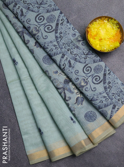 Jamdhani cotton saree teal blue and navy blue with allover thread woven buttas and jamdhani pallu