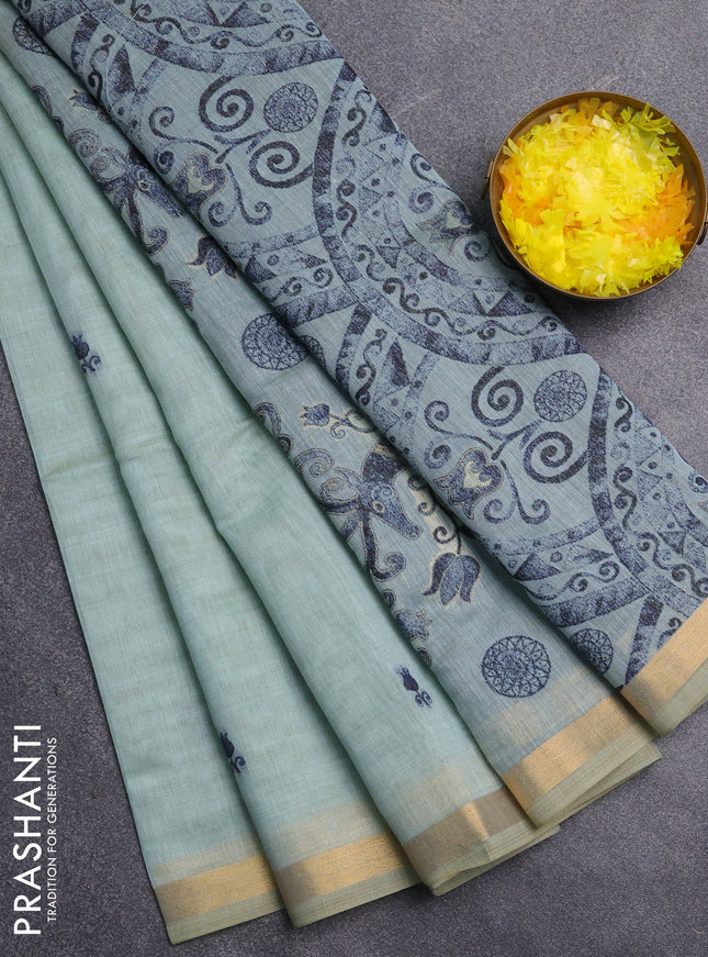 Jamdhani cotton saree teal blue and navy blue with allover thread woven buttas and jamdhani pallu