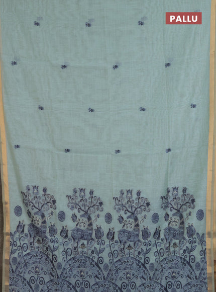 Jamdhani cotton saree teal blue and navy blue with allover thread woven buttas and jamdhani pallu