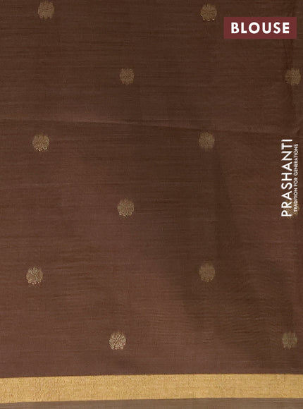 Jamdhani cotton saree pale yellow and coffee brown with allover thread woven buttas and jamdhani pallu