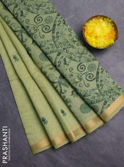 Jamdhani cotton saree pista green and bottle green with allover thread woven buttas and jamdhani pallu