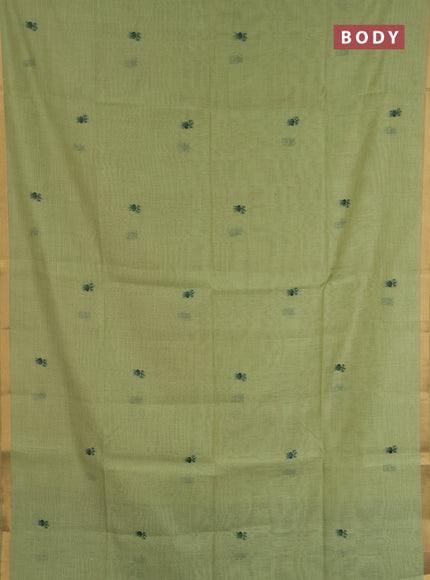 Jamdhani cotton saree pista green and bottle green with allover thread woven buttas and jamdhani pallu