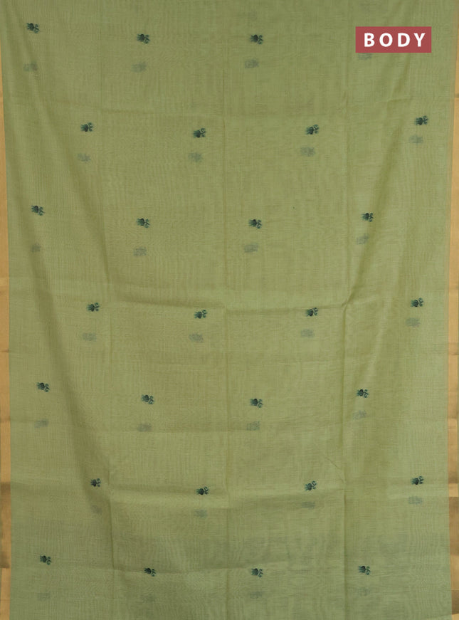 Jamdhani cotton saree pista green and bottle green with allover thread woven buttas and jamdhani pallu