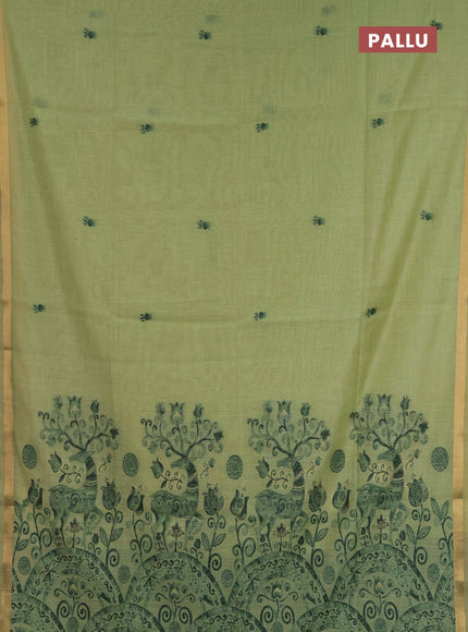 Jamdhani cotton saree pista green and bottle green with allover thread woven buttas and jamdhani pallu