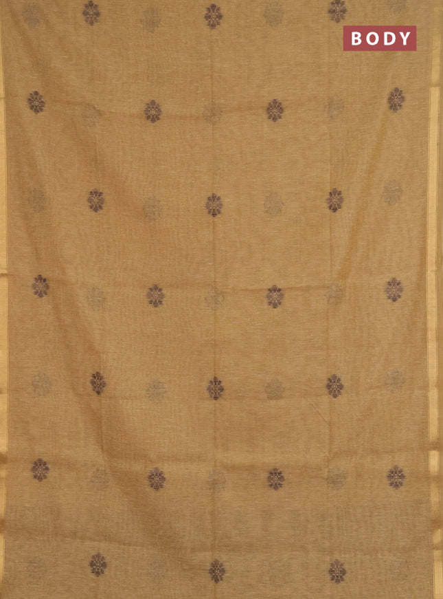 Jamdhani cotton saree sandal and brown with allover thread & zari woven buttas and jamdhani pallu