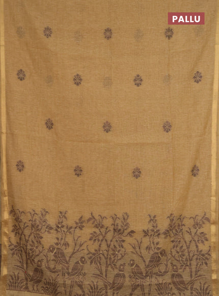 Jamdhani cotton saree sandal and brown with allover thread & zari woven buttas and jamdhani pallu
