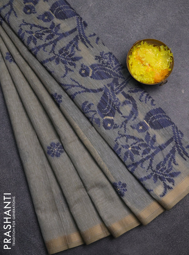 Jamdhani cotton saree pastel blue and navy blue with allover thread & zari woven buttas and jamdhani pallu