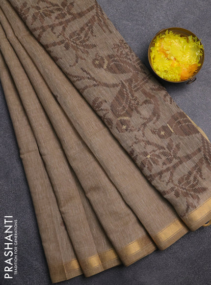 Jamdhani cotton saree dark beige and brown with allover thread & zari woven buttas and jamdhani pallu