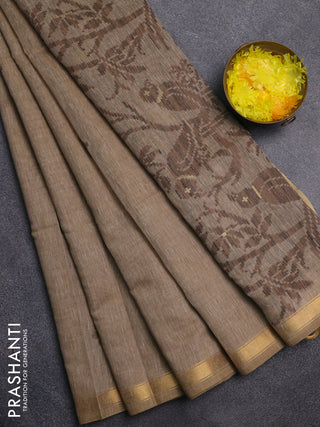 Jamdhani cotton saree dark beige and brown with allover thread & zari woven buttas and jamdhani pallu