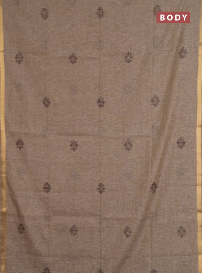 Jamdhani cotton saree dark beige and brown with allover thread & zari woven buttas and jamdhani pallu