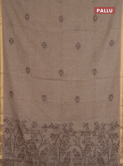 Jamdhani cotton saree dark beige and brown with allover thread & zari woven buttas and jamdhani pallu