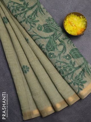 Jamdhani cotton saree pastel green and green with allover thread & zari woven buttas and jamdhani pallu
