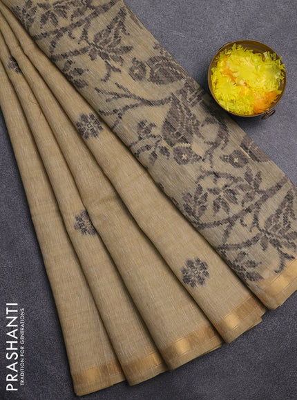 Jamdhani cotton saree beige and black with allover thread & zari woven buttas and jamdhani pallu