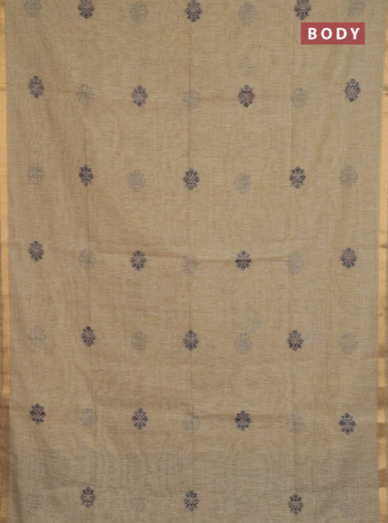 Jamdhani cotton saree beige and black with allover thread & zari woven buttas and jamdhani pallu