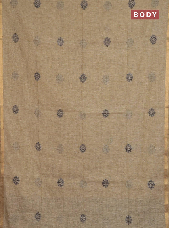 Jamdhani cotton saree beige and black with allover thread & zari woven buttas and jamdhani pallu